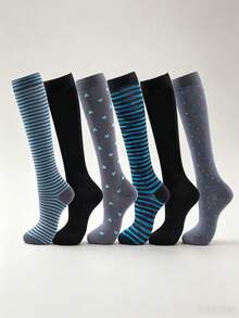 1/3/6 Pairs Unisex Compression Socks, Relieve Varicose Veins And Swelling, Suitable For Pregnancy, Hiking, Travel - Multicolor - View 5
