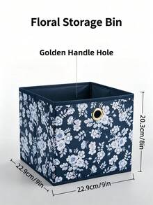 12件/6件/3件/1件 可折疊布製收納箱，海軍藍與白色花卉圖案，配金色金屬孔眼提把，裝飾性布製收納籃，適用於衣櫥、層架、臥室、嬰兒房、玩具與衣物 - 彩色 - 查看 10