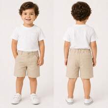 Bermuda Menino Social Casual Shorts Juvenil Infantil nas Cores Branco e Bege em Algodão e Elastano Ajustável com Regulador Interno Confotável Elegante Moderna para o Dia a Dia para Festas - Bege - Visão 12