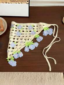 1件手工3D鏤空鉤編三角頭巾，甜美綁帶髮帶，度假風女款髮飾 - 彩色 - 查看 12