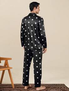 Spring/Autumn Men's Cardigan Faux Silk Pajama Set, Premium Long Sleeve & Long Pants Comfortable Loungewear - Multicolor - View 6