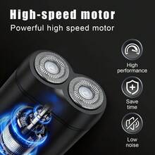 HIENA Mini Dual Floating Head Electric Shaver For Men, USB Fast Charging Portable Rotary Razor, Pocket Size Travel Cordless Shaving Machine With Cleaning Brush - Black - View 4