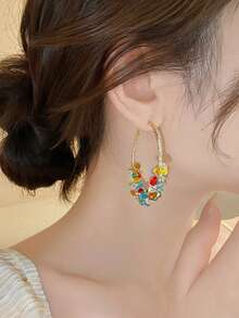 1 Pair Sweet Elegant Colorful Wrapped Beaded Hoop Earrings Suitable For Vacation And Party Wear - Colorful - View 6