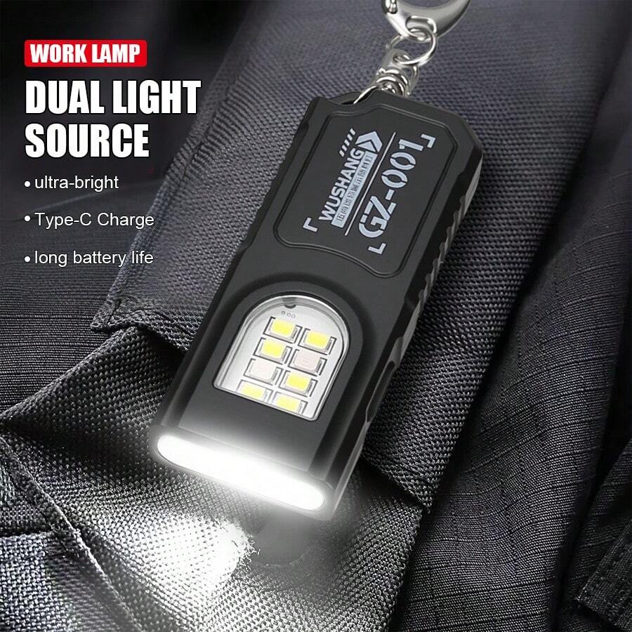 1 Buah Senter Gantungan Kunci COB Hitam, Lampu Kerja Saku Mini Isi Ulang USB dengan Kait Carabiner, Obor Inspeksi Portabel untuk Perbaikan Mobil, Berkemah, Jalan Malam, dan Penerangan Peringatan Darurat - senter - View 1