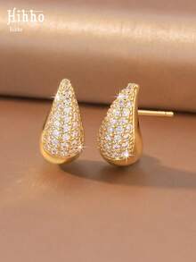Hihho 1 Pair Luxury French Style Elegant Women's Earrings Suitable For Commuting, Work, Dating, Evening Party, Birthday, Daily Wear - water droplets - View 6