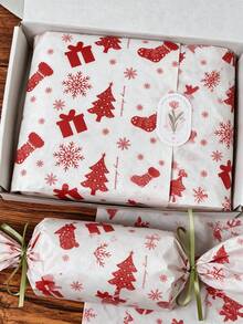Papel de seda vintage festivo Feliz Navidad 14*20 pulgadas, envoltorio de regalo hecho a mano DIY de Año Nuevo de invierno con estampado lindo de hombre de jengibre, ideal para sala de estar interior, mesa, ramo, boda, cumpleaños & recuerdos de fiesta de vacaciones - Regalo rojo de Navidad - Ver 2