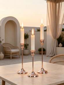 French Style Iron Candle Holder, Vintage Candlesticks, Rose Gold Metallic Finish, Ideal For Home Decor, Room Decoration, Parties & Holidays, Office Styling, Living Room Accents, Gifts For Valentine's, Birthdays, Graduation, Friends - Multiple Styles - View 3