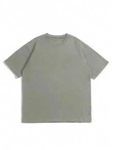 Solid Grass Green 100% Pure Cotton Short Sleeve T-Shirt Men Loose Basic Casual T-Shirt - Olive Green - View 5