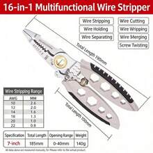 7 Inch Premium 16-In-1 Multi-Functional Universal Wire Stripper, Integrated Wire Cutter Cable Stripping Tool With Adjustable Tightening Screw Handle, Electric Repair Hand Tool - A - View 5