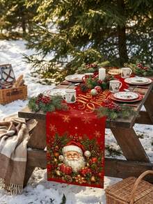 1pc Santa Claus Merry Christmas Printed Table Runner, Red Holiday Tablecloth, Suitable For Dining Table, Desk, Fireplace, Living Room And Christmas Home Decor - Red - View 9