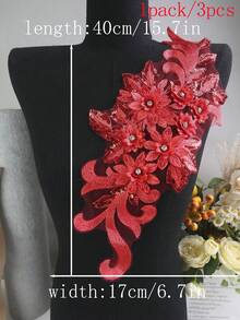 15pcs/Pack Assorted Color Mesh Lace Embroidered Crystal Beaded Handmade Applique, DIY Clothing Accessory, Bridal Dress Decor, Length: 40cm, Width: 17cm - A - View 66