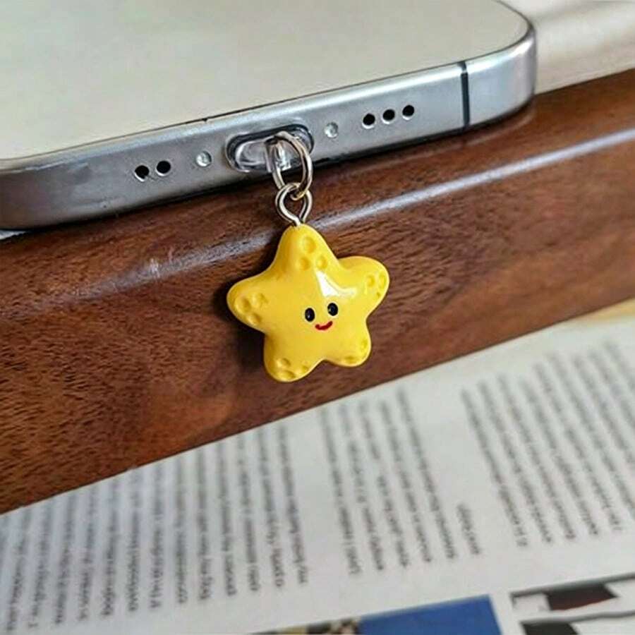 1pc Yellow Starfish Type-C Phone Dust Plug For Apple, Android, Effective Protection For Charging Port Against Dust! - Multicolor - View 1
