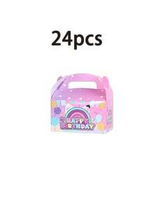 6/12/24Pcs Pink Rainbow Happy Birthday Paper Gift Boxes With Handles, Colorful Gable Party Favor Boxes With Balloon Confetti Design, Cute Gift Packaging For Birthday Party, BabyShower, Graduation, Celebration - View 7