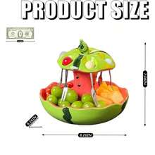 1pc Novelty Watermelon Mushroom 2-Tier Ceramic Fruit Serving Tray, Divided Snack Nut Candy Bowl With Fruit Fork Storage Slots, Cute Summer Table Decor Platter For Party Birthday Housewarming Gift - Multicolor - View 4