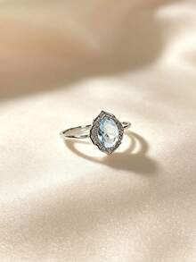 1 Stück S925 Sterling Silber mit synthetischem Zirkonia in Meeresblau, geometrische Form, Damenring, böhmischer Stil, hochwertiger Schmuck für den täglichen Gebrauch, Geschenk für geliebte Menschen - Silber - Übersicht 4