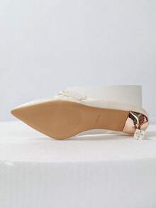 Fashionable Elegant Beaded Decor Pointed Toe High Heel Shoes - Beige - View 7