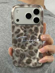 [客製化] 個性化字母刻印奢華豹紋手機殼，適用於 iPhone 18 17 Pro Max 17 16 15 14 13 12 Pro Max 14 15 16 Plus，防震保護殼 - 灰色 - 查看 2