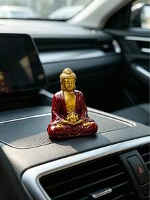 1pc Mini Buddha Statue For Car Dashboard, Red Gold Shakyamuni Buddha Figurine, Hindu Buddhist Decor For Vehicle Home Desk Ornament - A - View 9