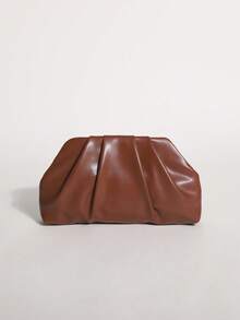 龐克風重金屬蘑菇鉚釘鑲嵌女款手拿包，棕色百褶雲朵包附鏈條肩帶，斜跨包，適合派對、購物、通勤 - 棕色 - 查看 5