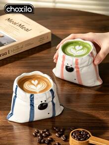 choxila 1 370ml Creative Cloth Patterned Handheld Cup, Cute Little Dog Ceramic Coffee Cup With Pleated Bag Design, Innovative Latte Cup, Suitable For Home, Office, Afternoon Tea And Daily Use - Puppy-shaped Cup - View 4