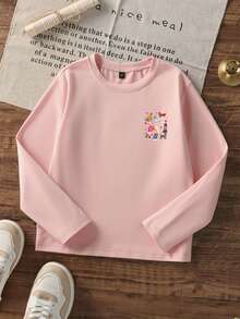 Teenage Girls Cute Dog Back Print Long Sleeve T-Shirt, Cartoon Puppy Wearing Clothes Pattern Pink Top, Casual Daily Campus Outfit - Pink - View 4