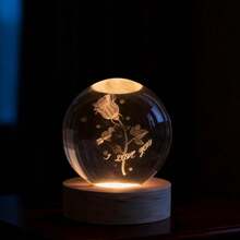 Bola de Cristal 3D con Base LED, Varios Diseños Disponibles, Luz Cálida, Regalo Romántico para San Valentín y Decoración - Trébol de cuatro hojas - Ver 10