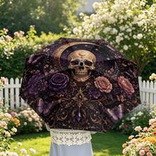 2D Printed Skull, Floral, Butterfly, Star & Moon Pattern Automatic Folding Umbrella, Internal Or External Print Option, UV Protection Sunshade, Portable Sun Umbrella For Daily Commute, Outdoor Travel, Photography, Vintage Dark Style Personalized Design, Suitable As Holiday Gift - Multicolor - View 12