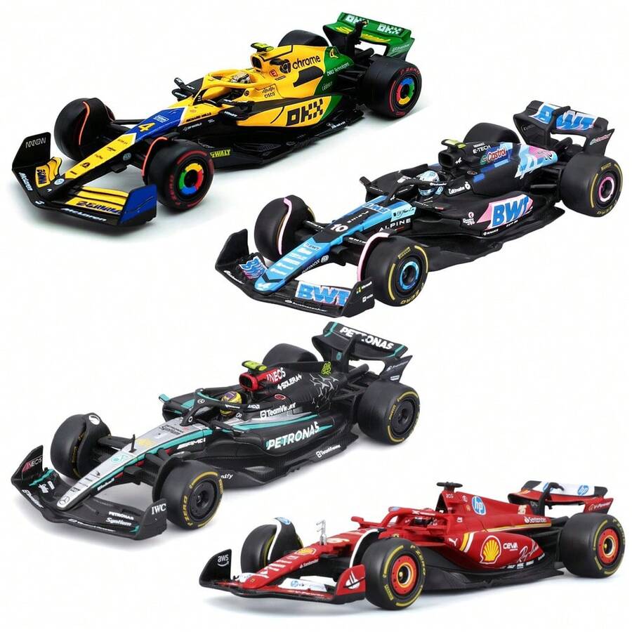 Model Pembalap F1 Skala 1/43 Burago dengan Helm, Termasuk Kotak Pajangan, Figur Model Mobil Balap F1 Kreatif