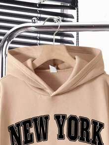 Youth Boy Letter Print Warm Hoodie And Sweatpants Set - Khaki - View 3