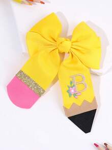 1pc Back To School 26 Letters A-Z Alphabet Yellow Bow Hair Clip For ...