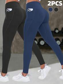 2 quần legging thể thao nữ cạp cao có túi - Nhiều màu - Xem 3