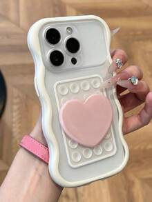 可愛 3D 吸盤愛心化妝鏡貓耳磨砂半透明手機殼，適用於 iPhone 17 Pro Max 17 Pro 16 Pro Max 16 Pro 15 14 13 Pro Max 15 13 17，極簡時尚鏡頭保護殼 - 磨砂白 - 查看 3