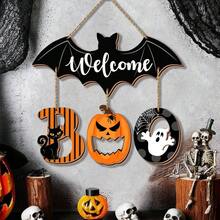4pcs Halloween BOO Door Sign Decorations, Spooky Bat Welcome Hanging Sign For Front Door, Wooden Ghost Evil Pumpkin Black Cat Door Hanger Ornaments For Home Window Wall Halloween Party Decor - Multicolor - View 1