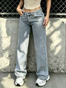 Jeans de pierna recta de mezclilla gris para adolescentes - Neblina azul - Ver 5