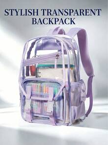 Heavy Duty Clear Backpack Stadium Approved | Waterproof See-Through PVC Clear Bag With Reinforced Shoulder Straps, Smooth Zippers And Multiple Pockets - Multicolor - View 17