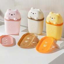 1pc Cute Bear Shaped Soap Dish, Soap Box With Drainage Function, Suitable For Daily Use And Travel, Good Sealing, Travel Essential, Also School Essential - One Size - View 4