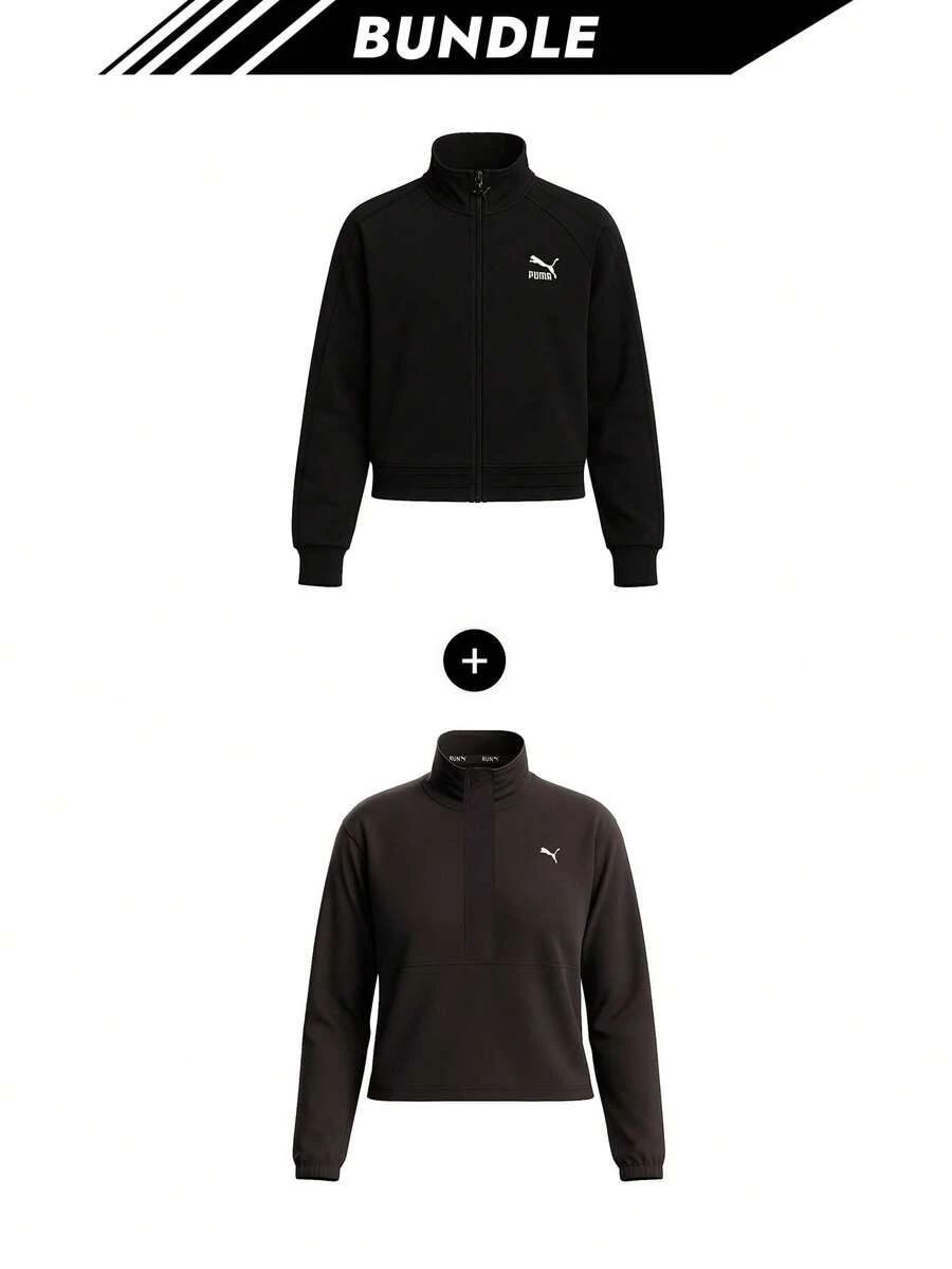 [Bundle] PUMA PATCH T7 Track Jacket DK + Smash Run Evolve Women's 1/4 Zip Jacket Black - Black - View 1