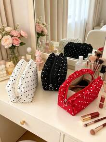 Cute Ruffle Lace Makeup Bag, Women & Girls, Vintage Striped Polka Dot Cosmetic Organizer, Travel Toiletry Bag, Suitable For Daily Use, Vacation And Dorm Storage - Multicolor - View 5