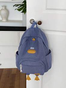 2025 New High Cost-Performance Student Backpack, Corduroy Minimalist Large Capacity Duck Pattern Middle School Student Bag - Blue - View 5