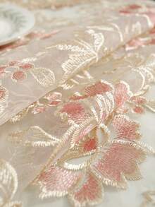 100% Polyester Vintage Floral Embroidery Sheer Lace Tablecloth, Elegant Hollow Lace Trim Table Cover For Coffee Table Wedding Home Decoration - Multicolor - View 5