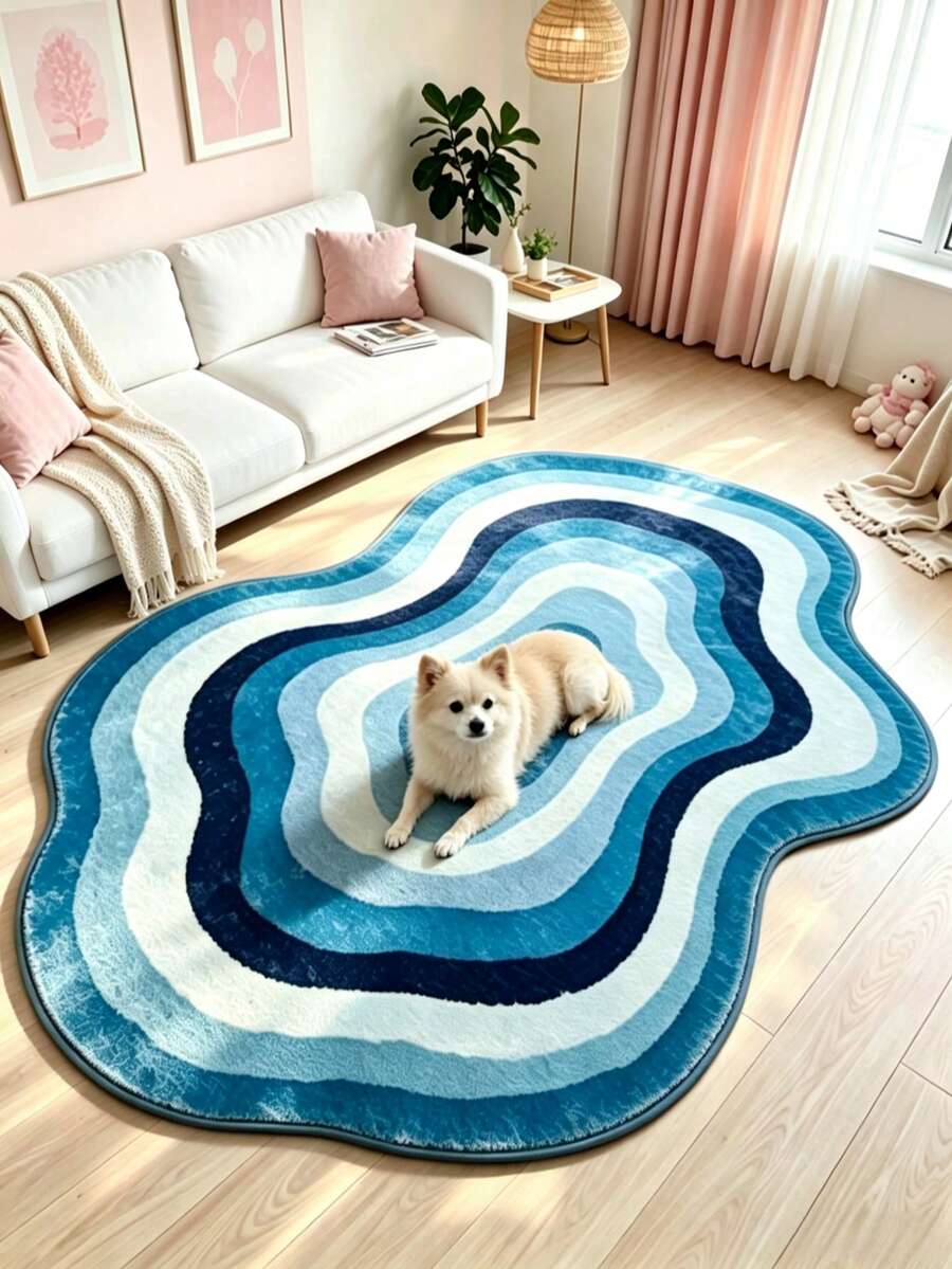 1pc Blue & White Ombre Asymmetrical Cloud Pattern Decorative Carpet, Bedroom Decor, Small Rug, Carpet, Home Decor, Living Room Carpet, Living Room Small Rug, Bedroom Rug, Living Room Home Decor, Outdoor Rug, Washable Carpet - Multicolor - View 1