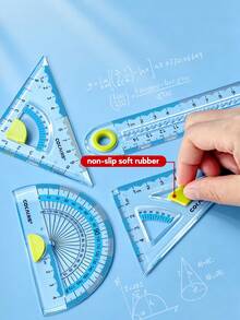 Juego de 4 reglas transparentes lisas, con agarre de goma suave antideslizante, escala clara, PVC flexible, kit de herramientas de medición matemática para estudiantes, escuela, oficina, geometría y dibujo - Juego de reglas - Ver 4