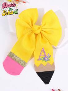1pc Back To School 26 Letters A-Z Alphabet Yellow Bow Hair Clip For ...