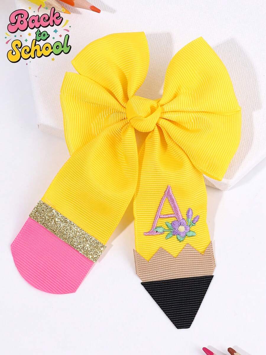 1pc Back To School 26 Letters A-Z Alphabet Yellow Bow Hair Clip For ...