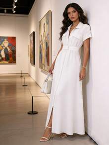 MODAMO REF AS1962 LONG DRESS WITH BELT AND ZIPPER - 白色 - 查看 1