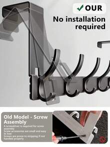 Over-The-Door Hook Heavy Duty Door Rack No Drill Towel & Coat Rack Can Hang Coats, Bathrobes, Hats, Clothes And Towels Bathroom Storage Organizer - Black - View 5
