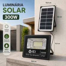 Luminária Solar LED 300W com Placa Solar IP67 Refletor Externo Ângulo 120° Indicado para Jardim Quintal Garagem - 300W - Visão 4