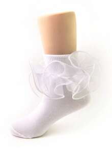 1 Pair Girls' Ruffle Trim Short Socks, Princess Dance Socks - Multicolor - View 5