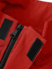 Men's High Street Stand Collar Windproof Casual Jacket, Minimalist Letter Print Stand Collar Drawstring Hem Functional Style Short Jacket - Red - View 5