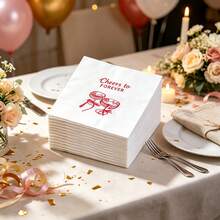 20/40/60 Pcs,Red Cheers To Forever Wedding Napkins,2-Ply Elegant White Disposable Paper Servietees With Bow & Cocktail Glass Design,Bridal Shower,Engagement, Bachelorette Party Decorations,13 Inch*13 Inch - View 3